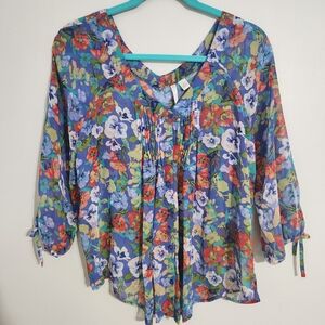 LC Lauren Conrad Sheer Multicolor Floral Blouse size M